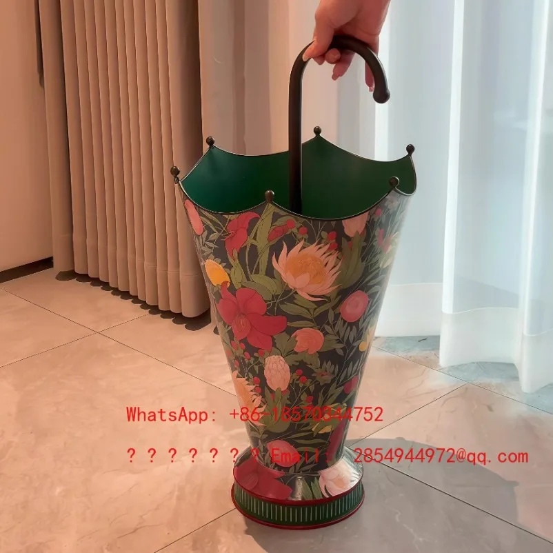L Large Capacity Umbrella Storage Rack Drain Rack At The Entrance of The Entrance Vintage Printed Umbrella Bucket view 5