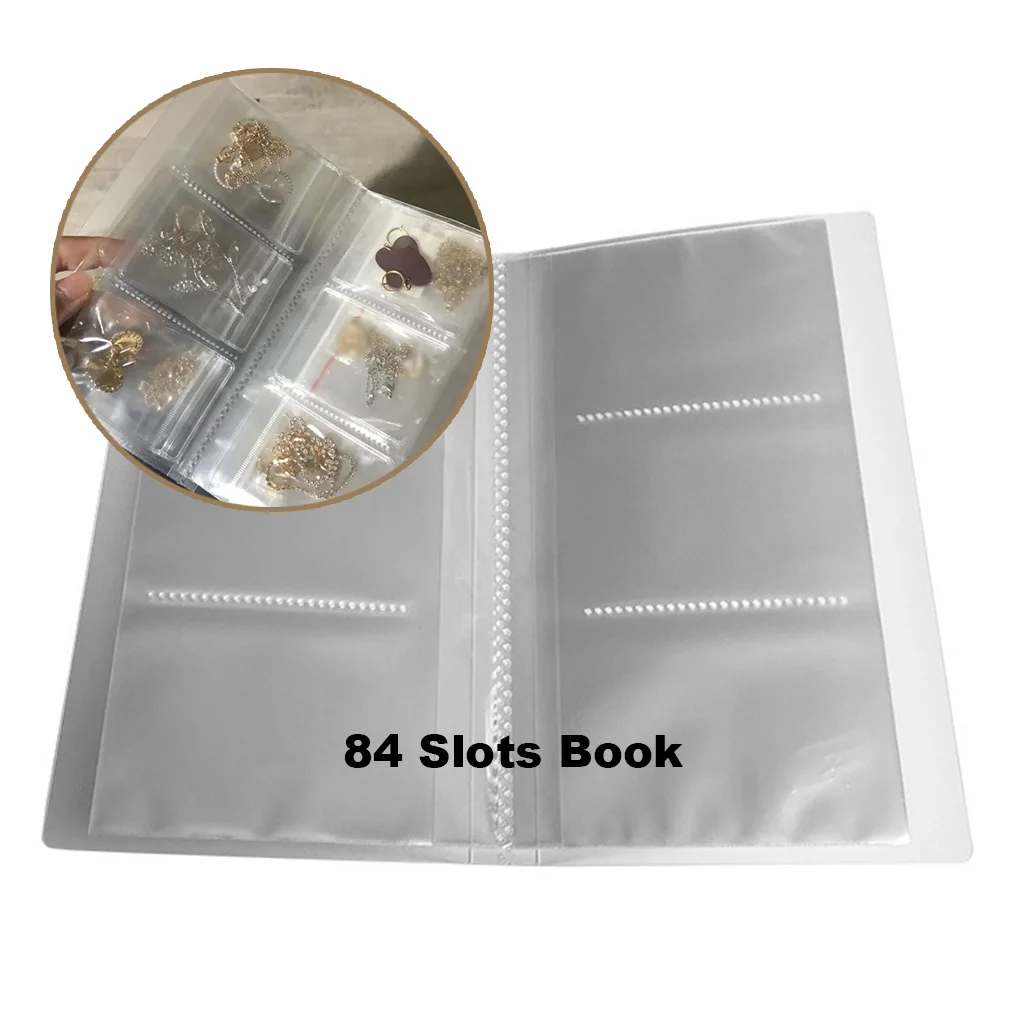 

Jewelry Storage Bag Reclosable Necklace Book Transparent Portable Earring Holders, 84 Slots Book