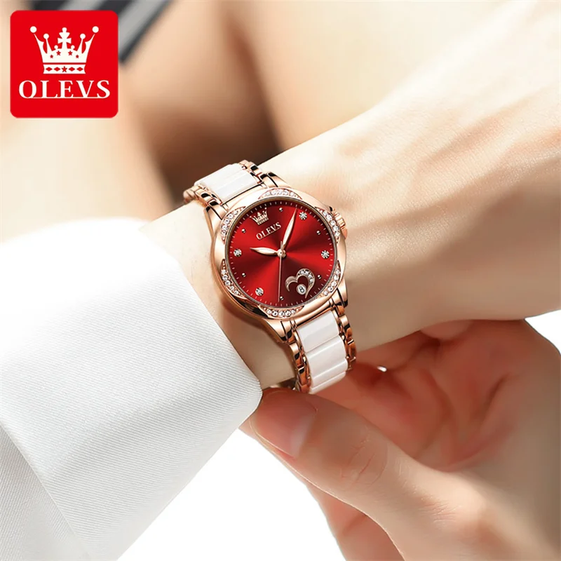 OLEVS-relojes mecánicos automáticos para Mujer, Reloj de pulsera de acero de cerámica creativa, nuevo