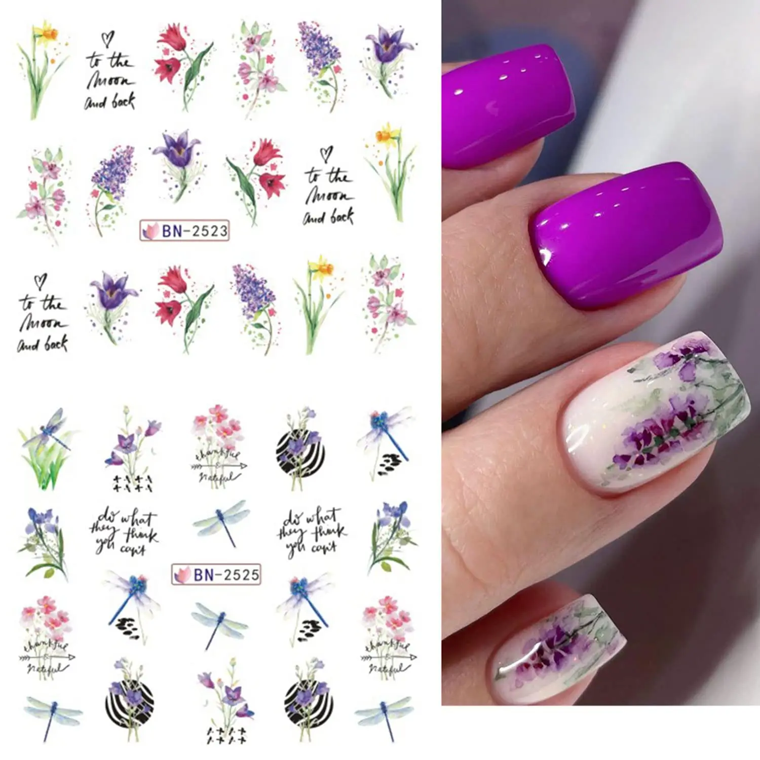 12patterns Flower Nail Art Stickers Spring Summer Water Transfer Sticker Decals Blossom Flowers Leaves Nail Art Decoration