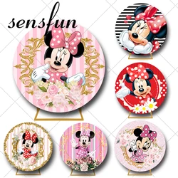 30 Options Cute Pink Red Minnie Mouse Round Backdrop Cover For Girls Newborn Baby Shower 1st Birthday Party Circle Backgrounds