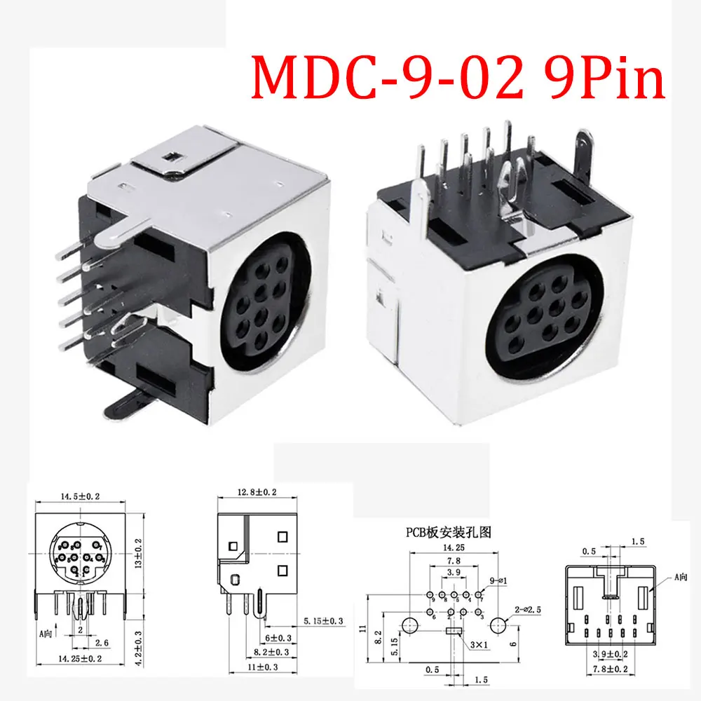 50Pcs Shield Right Angle through hole Mini Circular DIN Receptacle Socket LCD TV S-video 9 Pin Mini Din Socket Connector