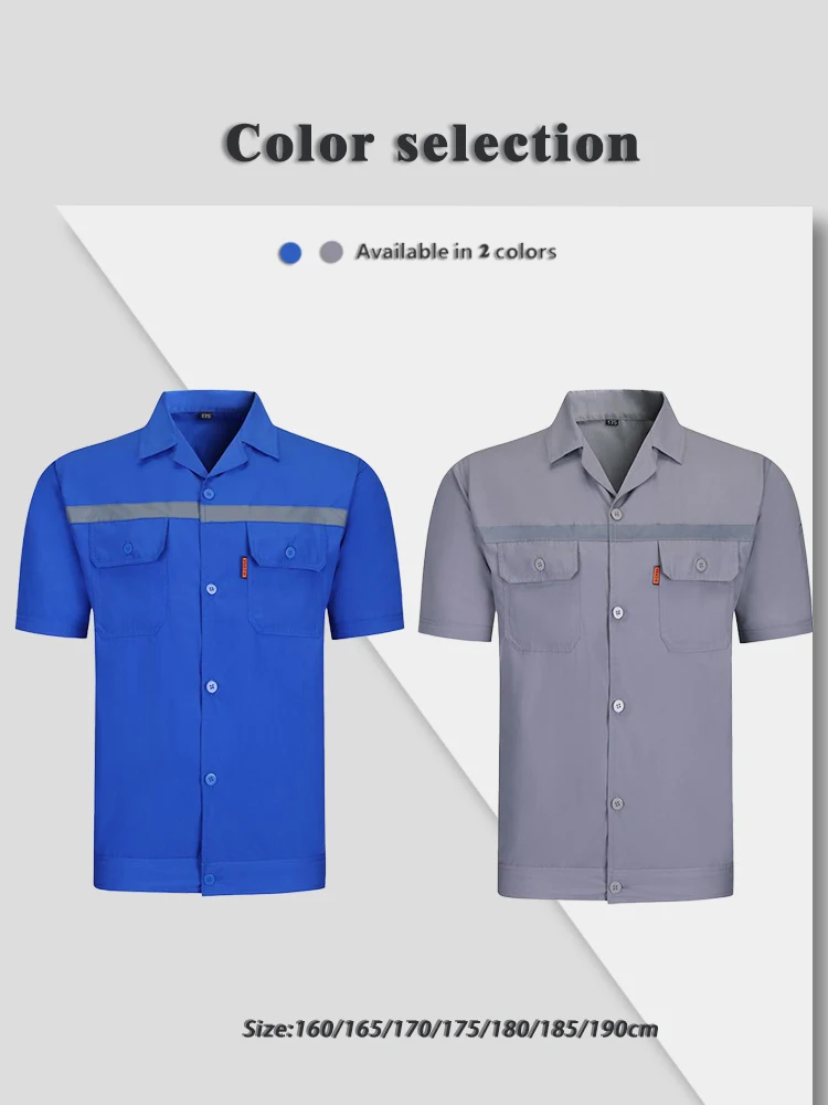 Zomerwerkjumpsuit met korte mouwen, reflecterend veiligheidsuniform met hoge zichtbaarheid voor bouw en logistiek, vlekbestendig shirt