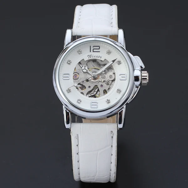 T-winner Top Brand Elegant Women New Skeleton Diamond Dazzle Dial Classic Leather Watch Waterproof Mechanical Casual Automatic