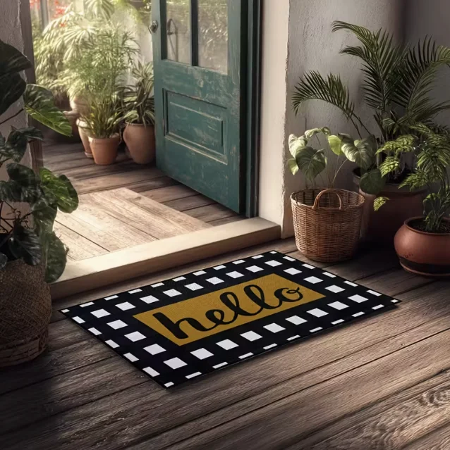 This Black and White Checkered Door Mat Is Bathrooms and Kitchens. It's A Fashionable Housewarming Gift for Home Decor Carpets