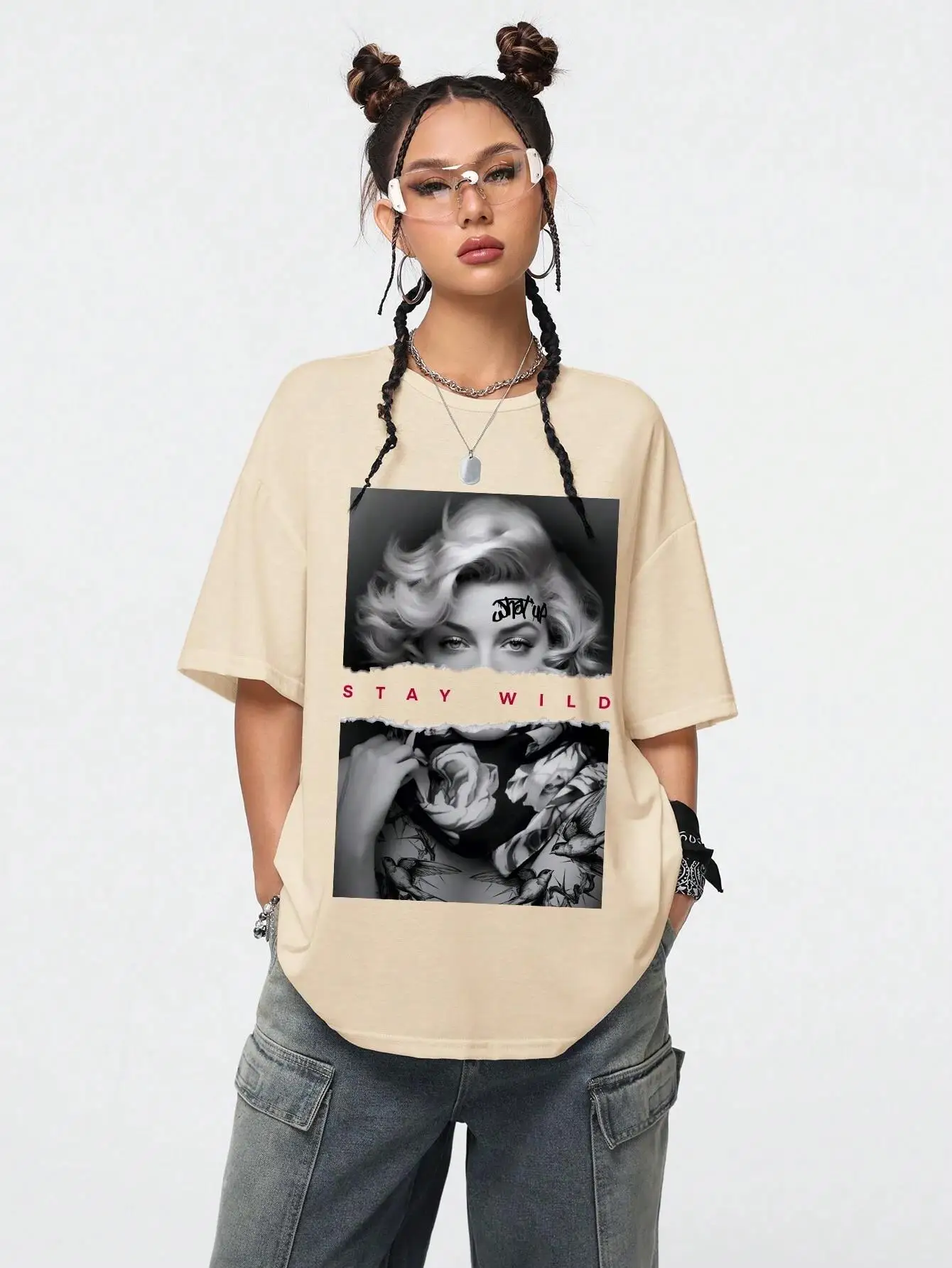 European Style Fashion Portrait Printed Women T-Shirts Summer Casual Cotton Tops Street O-Neck Tees Breathable Loose Clothes