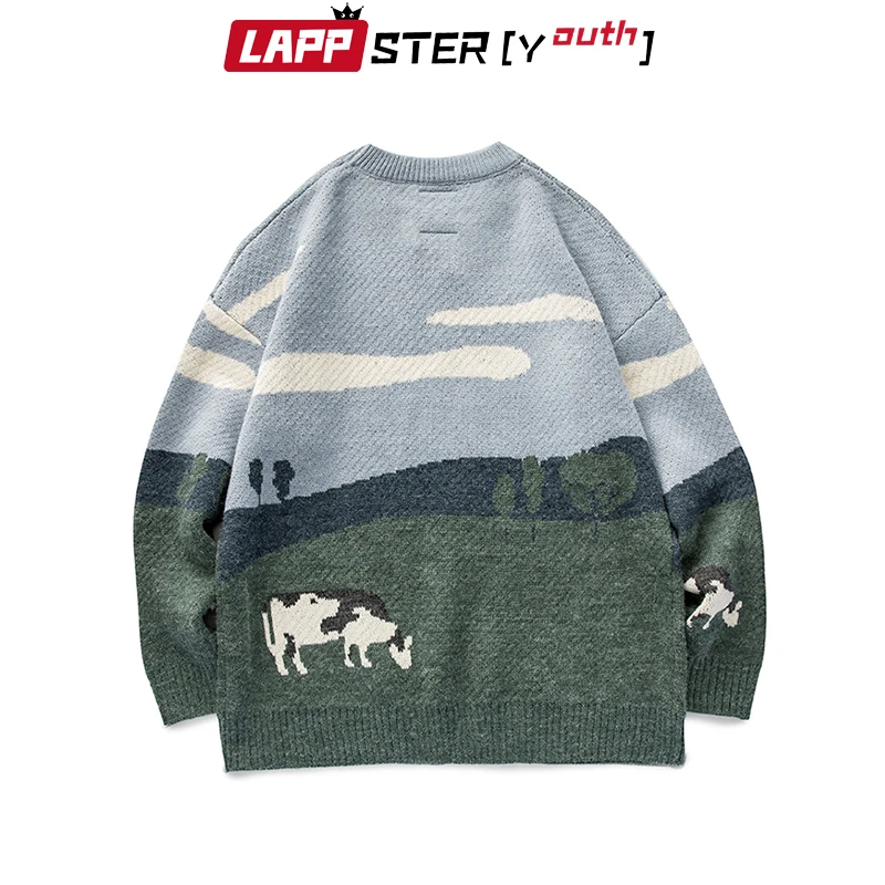 LAPPSTER-suéter de cuello redondo para mujer, ropa informal Harajuku, estilo coreano, Vintage, Kawaii, vacas juveniles, invierno, 2023