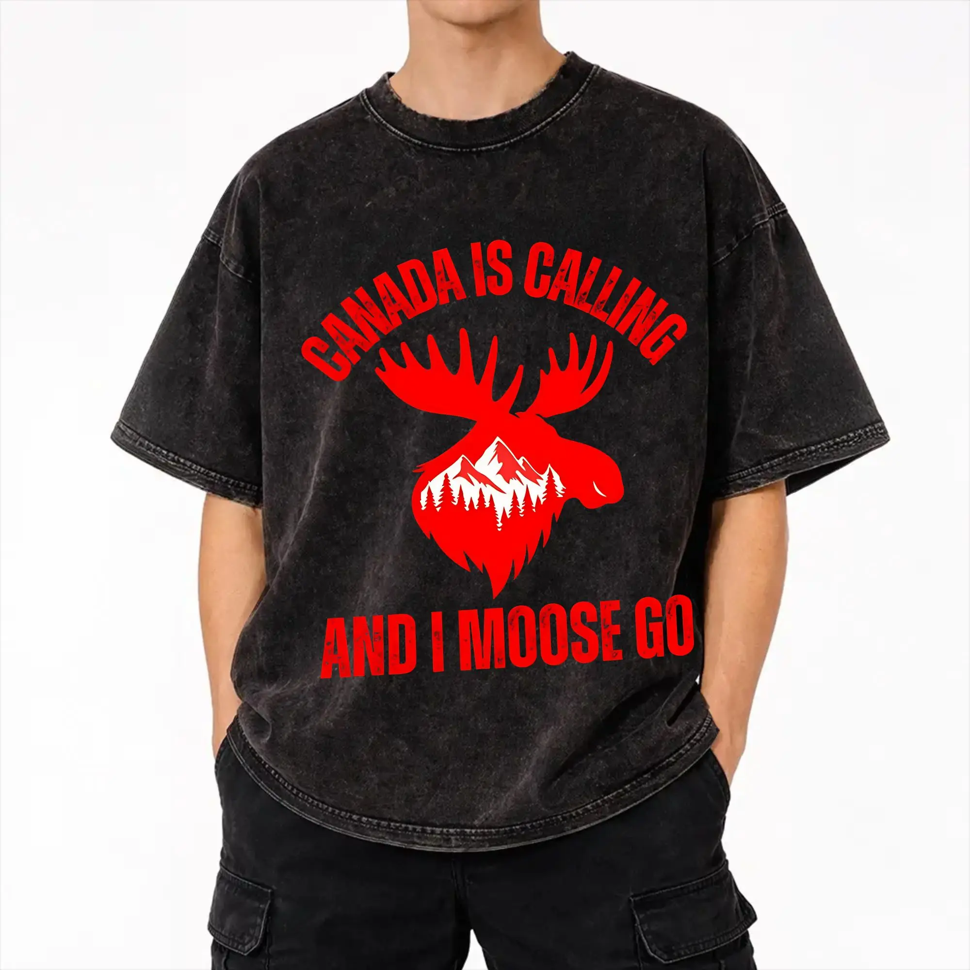 Funny Canada Is Calling and I Must Go Flag  Washed T Shirt for Men Women Streetwear Hip Hop T-Shirts Summer  Tees Short Sleeve