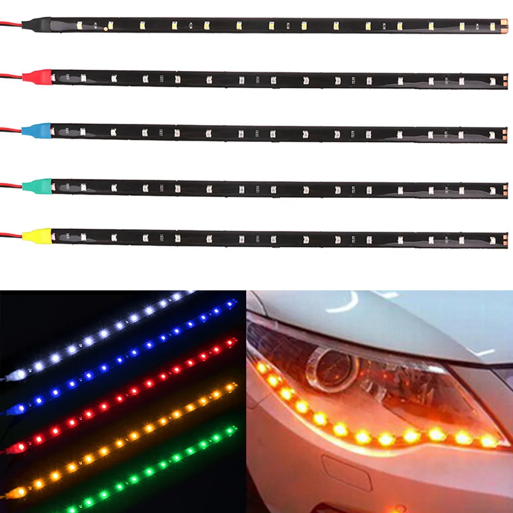 6 PCS Car LED Strip Ambient Decorative Light Auto DRL Styling Flexible Atmosphere Lights 12V 30CM COB Daytime Running Waterproof