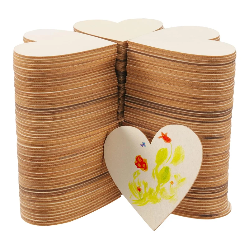 

100pcs 12cm Natural Wooden Hearts, Unfinished Wood Heart Slices Ornaments for Valentine's Day Wedding Home Decor DIY Crafts