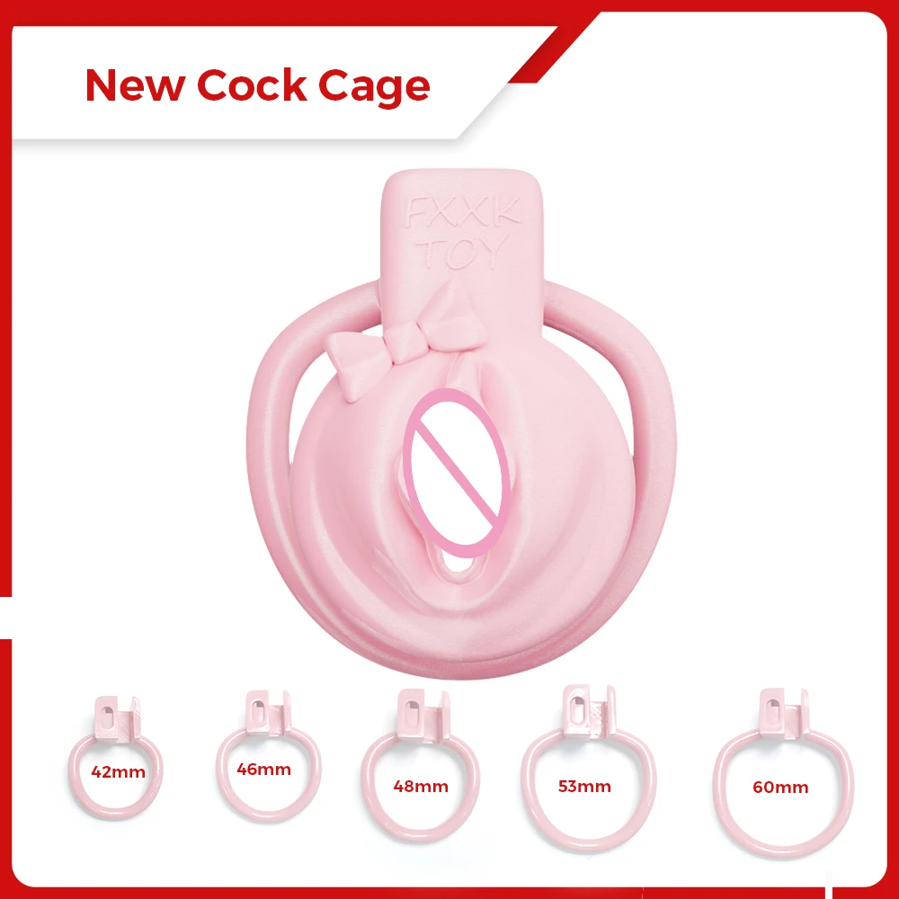 Bow Dress Pussy Chastity Cage Cock Devices Penis Lock Male CD TS Cock Cage BDSM Ladyboy Sissy Sex Toys for Men Cosplay