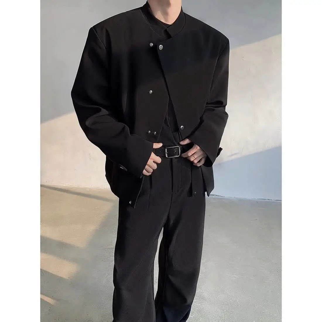 New Chinese Style Suit Jacket with Men's Spring and Autumn Slanted Placket Design, Niche Jacket