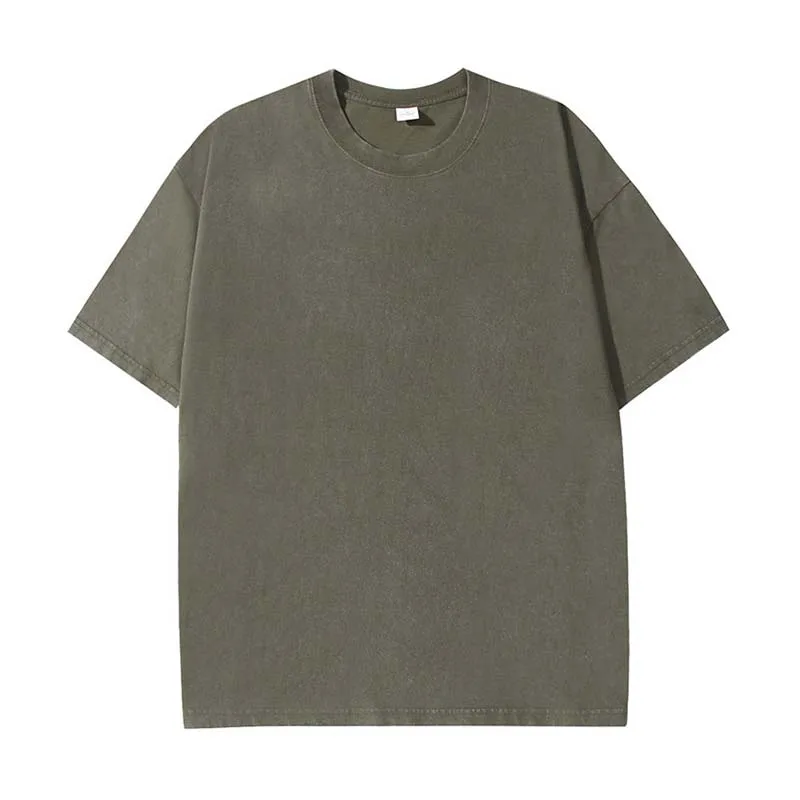 Summer 230g Retro Heavyweight Pure Cotton Round Neck T-shirt Custom Washed Loose Short Sleeved Oversize Men Top image 2