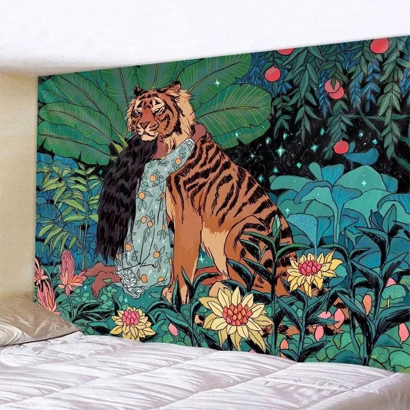 Home Decor Mysterious Jungle Animal Tapestry Character Lion Tiger Leopard Art Tapestry Mandala Bohemian Hippie Psychedelic