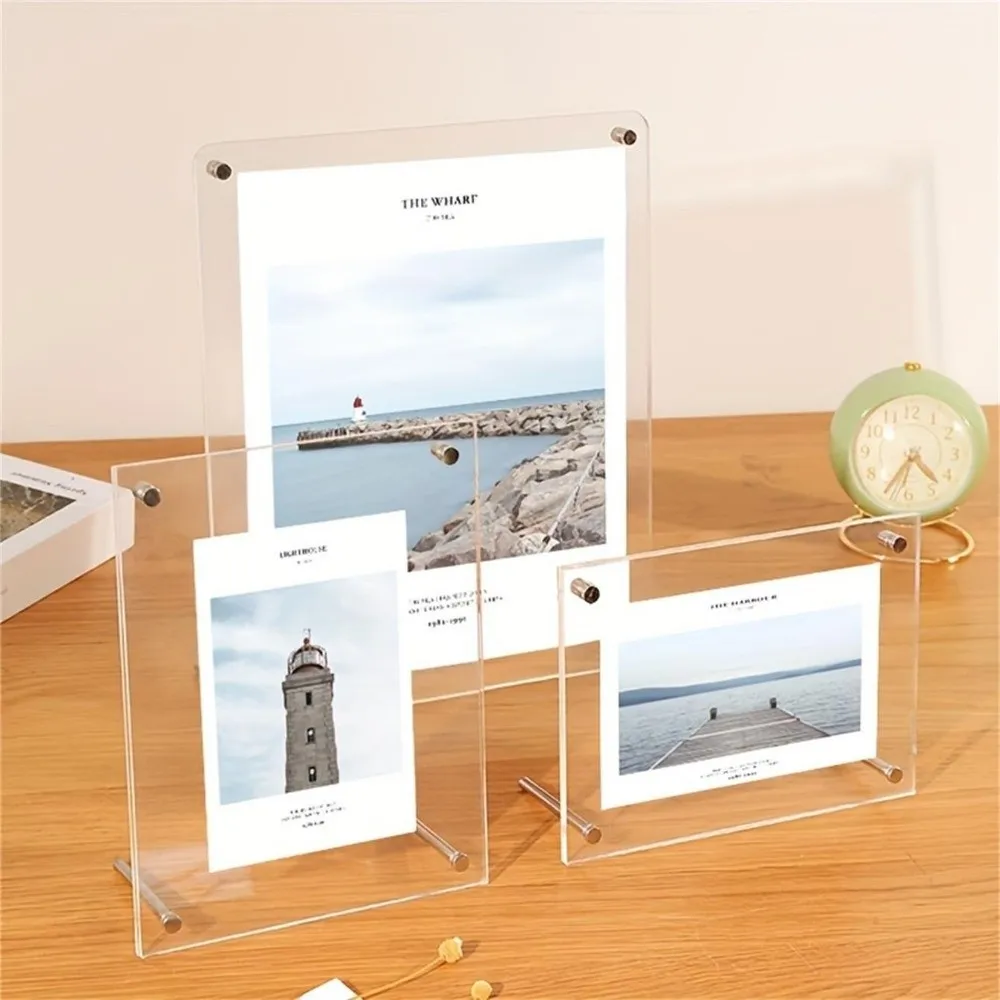 New Transparent Acrylic Photo Frame Tilted Design Clear Photocard Display Stand Modern Poster Display Stand Desktop