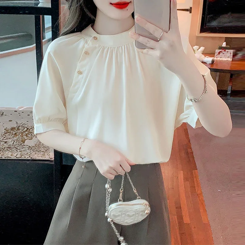 

Women's Shirt and Blouse Summer Cute Female Tops Kawaii White Simple Cheap Stylish Elegant Youth Japanese Harajuku Fashion Y2k M