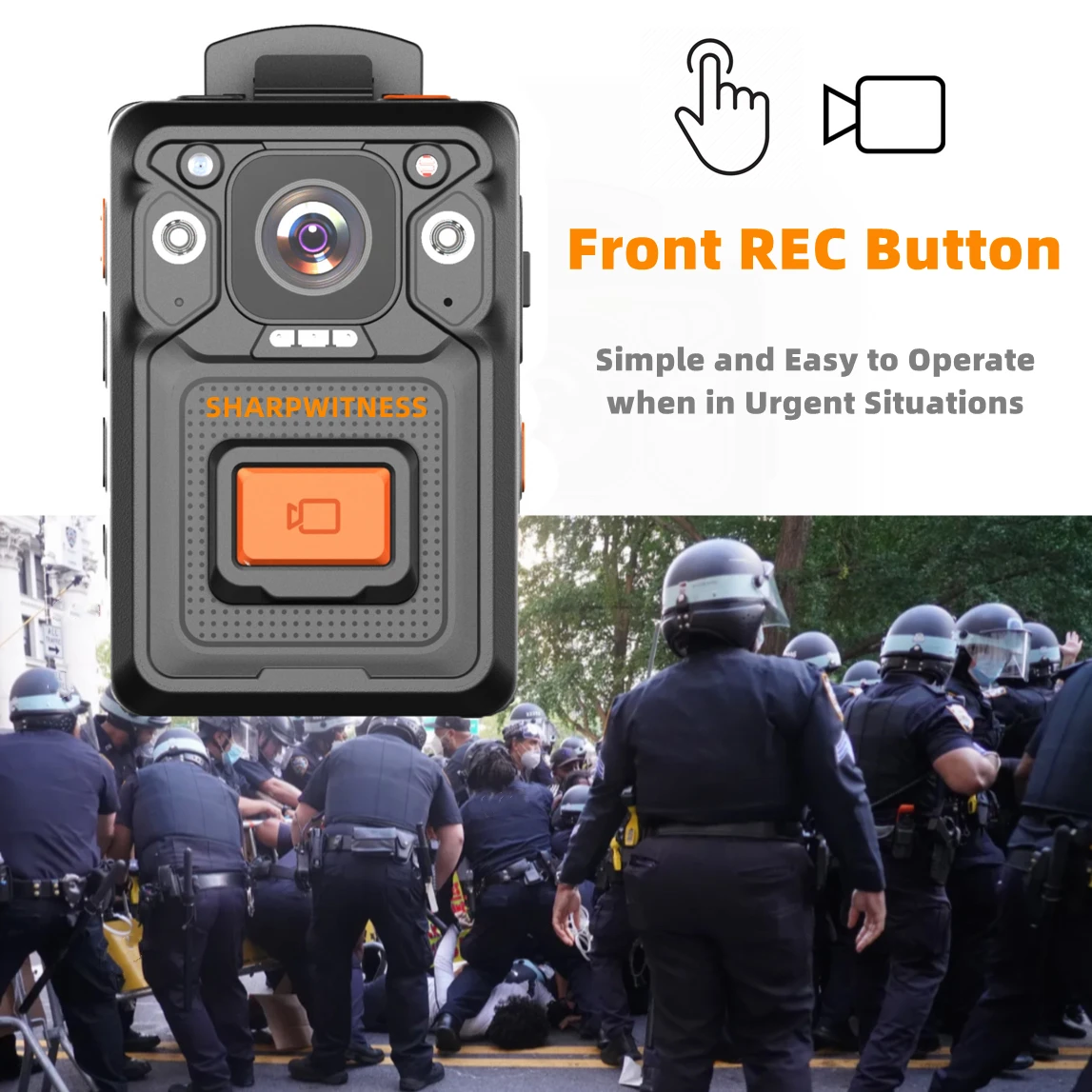 SHARPWITNESS 1440P Body Worn Camera GPS Video Recorder Front Big Recoriding Button Night Vision Police DVR