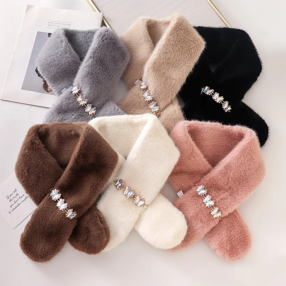 

Корейский шарф из искусственного кроличьего меха, зимний теплый шейный платок, женский однотонный шейный воротник, глушитель, длинная плюшевая шаль, женские толстые шарфы