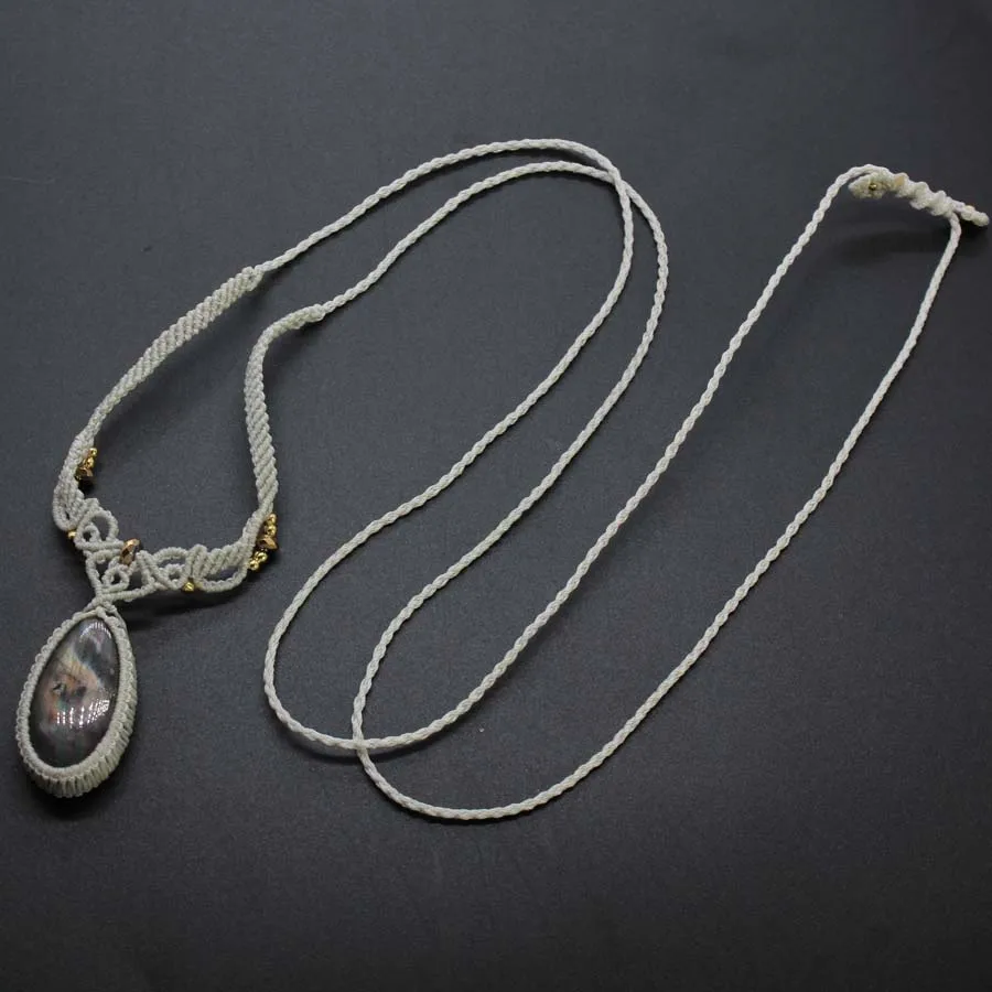 Handgemachte Seil geflochtene Makramee Kristall Stein Anhänger Halskette für Frauen natürliche Labradorit Weben verstellbare Halskette Schmuck