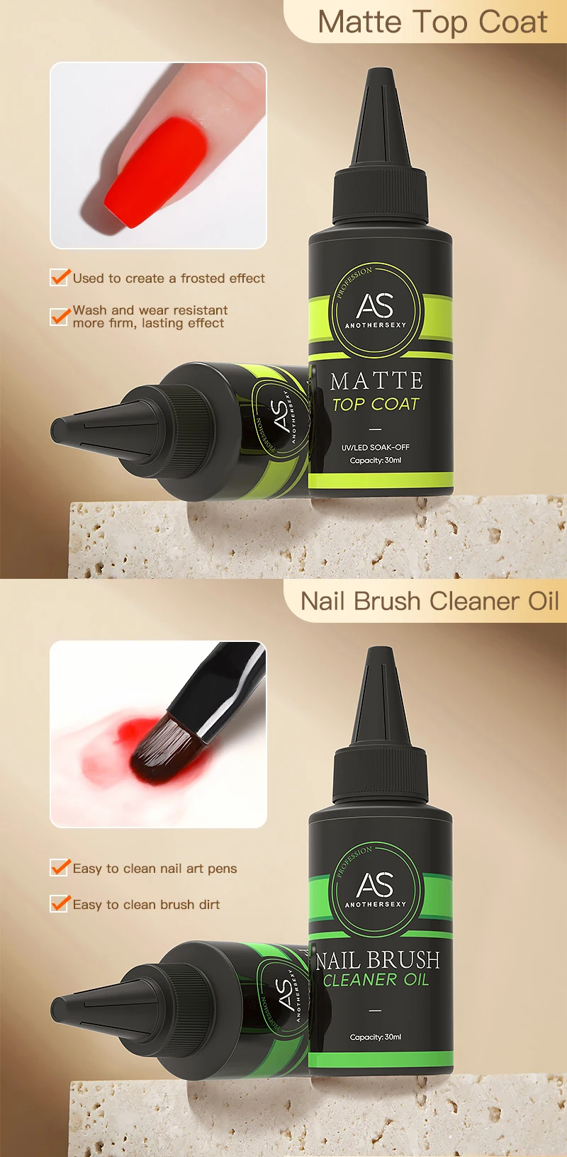 AS 30 ml Basisgel, kein Abwischen, Decklack, mattierter Decklack, Nagelkunst, Soak Off UV-Gel-Nagellack, Maniküre, funktioneller Gel-Lack mit harter Dicke – Detail 5