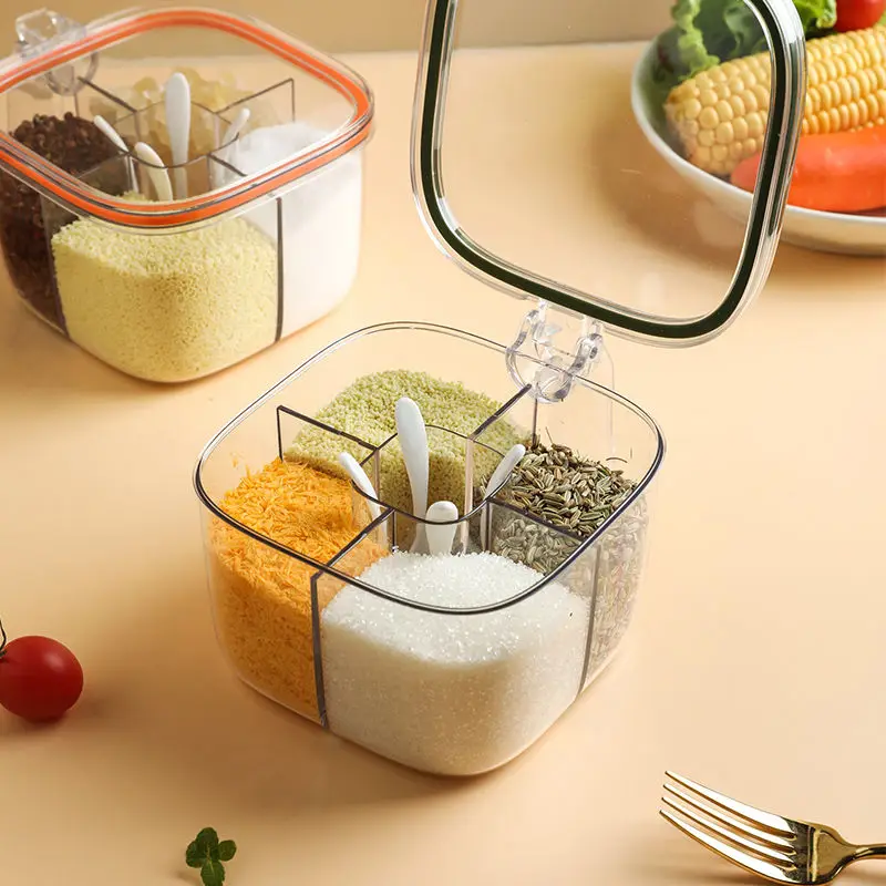 

WSHYUFEI All-in-one Multi-grid Kitchen Condiment Box Combination Packages Household Seasoning Bottle with Lid Sealed with Spoon