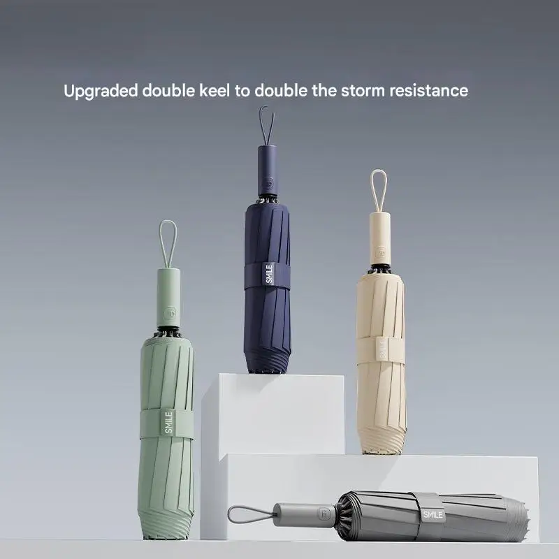 مظلة أوتوماتيكية بالكامل مزدوجة العظام عكس للطي الموسع عززت سميكة بسيطة الرياح المطر مقاومة مظلة قابلة للطي #1