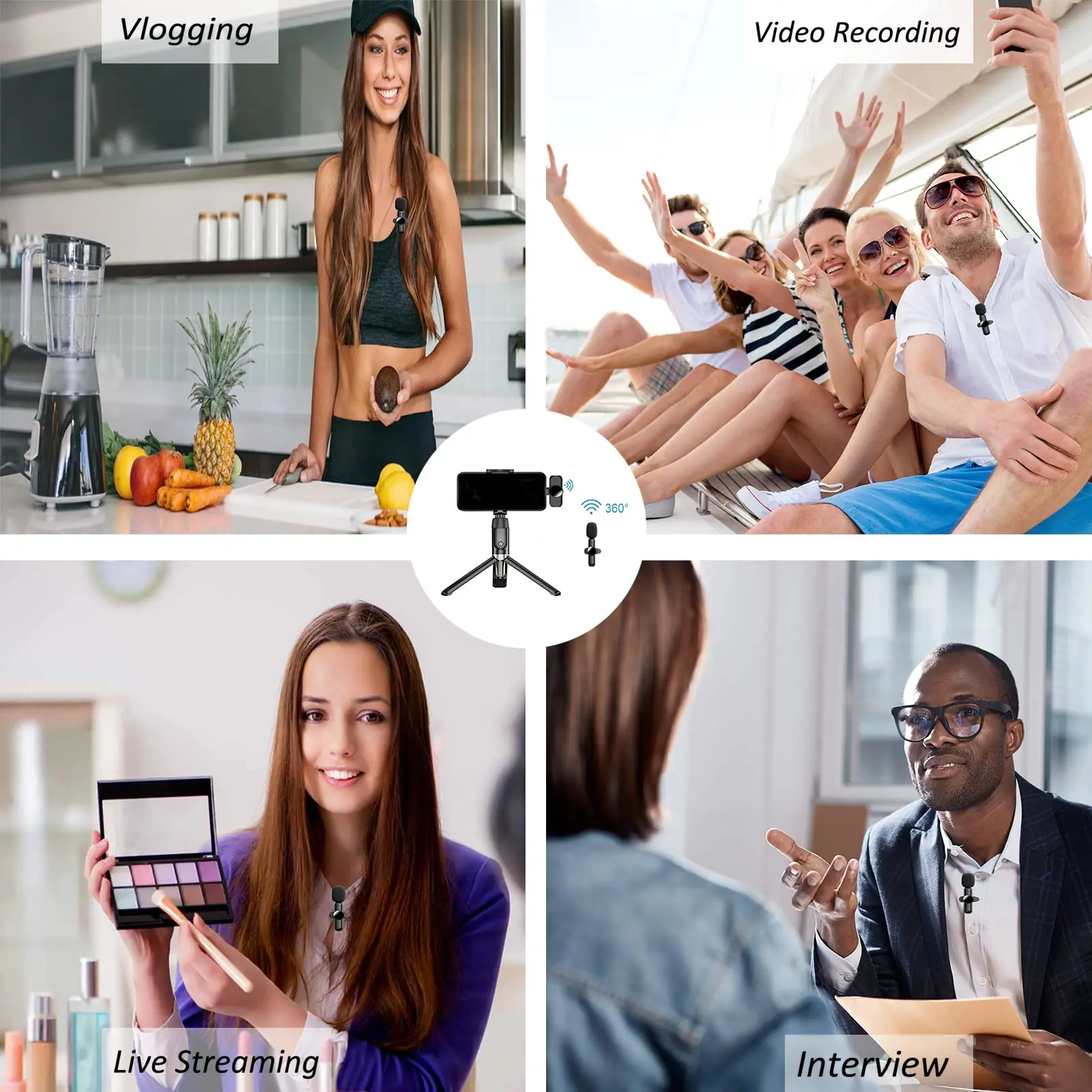 Lavalier ميكروفون لاسلكي طية صدر السترة عروة المهنية المزدوج ميكروفون التعادل البسيطة آيفون أندرويد الهاتف المحمول الخليوي الكمبيوتر مايكرو كيت