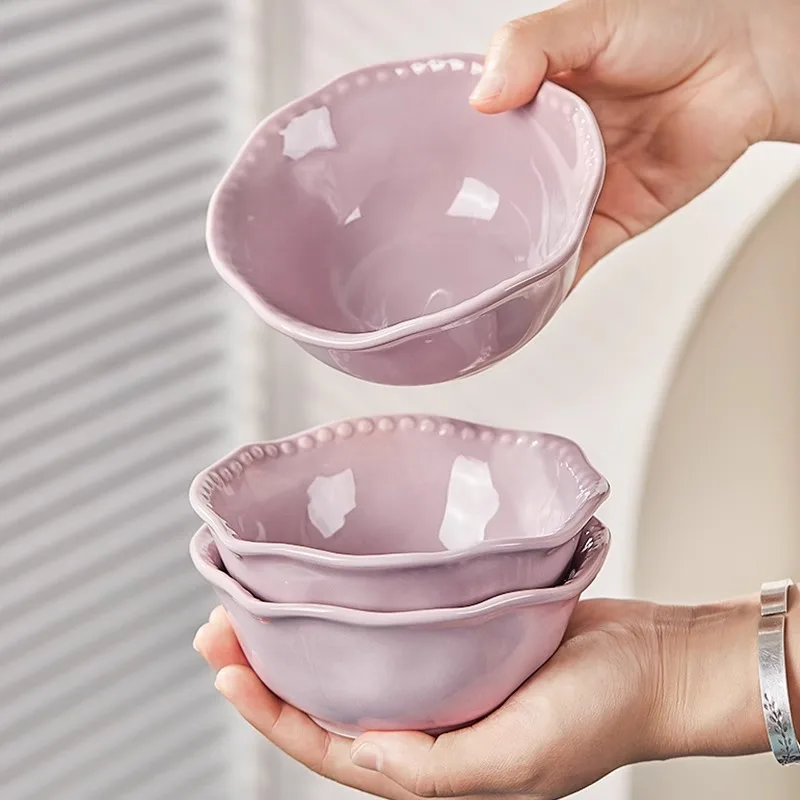 Purple Ceramic Rice Bowl Tableware Salad Noodles Especially Beautiful Bowl Deep Dinner Plate For Household