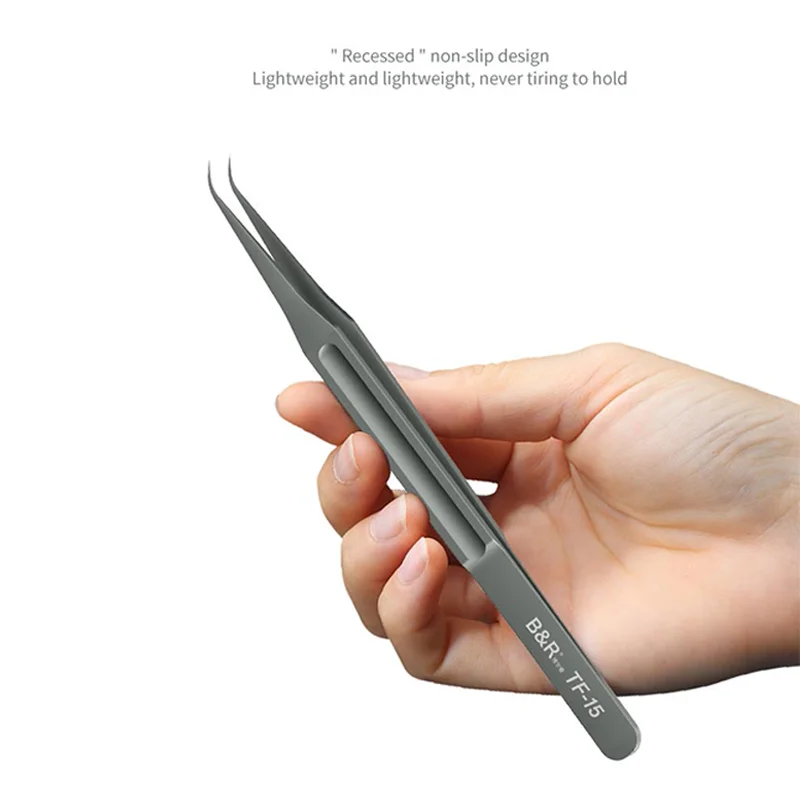 B&R TF-11 TF-15 Non-Slip Curved Straight Tips Microblade Series Titanium Alloy Macro Tweezers Non-Magnetic For Micro-Maintenance