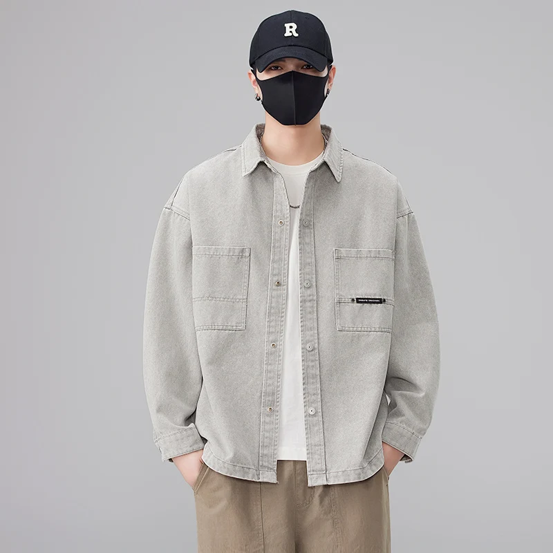 

New 2025 Men's Faion Casual Waed Jaet Versatile Workwear Top Cotton Polyester Blend Stand Fit Spor Sle