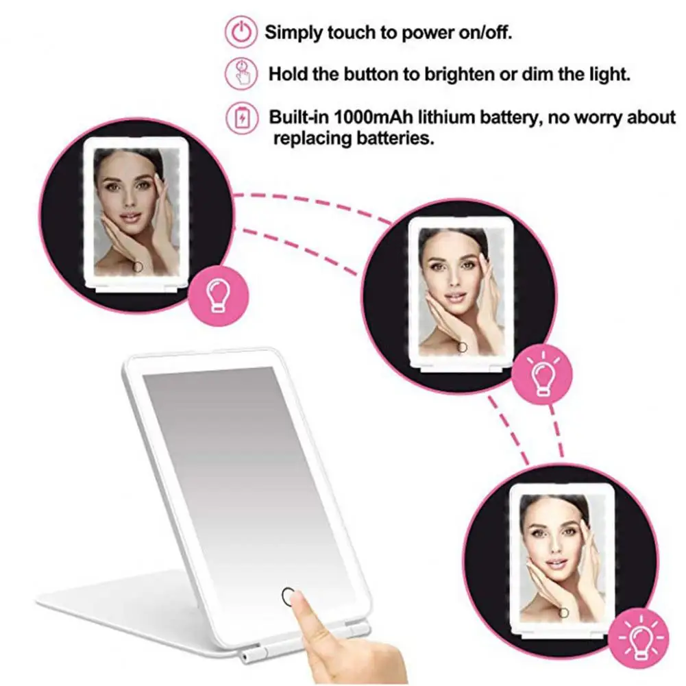 Cosmetic Makeup Mirror with Light Touch Screen Magnifying Glass Rechargeable Foldable Smart LED Makeup Mirror Bathroom
