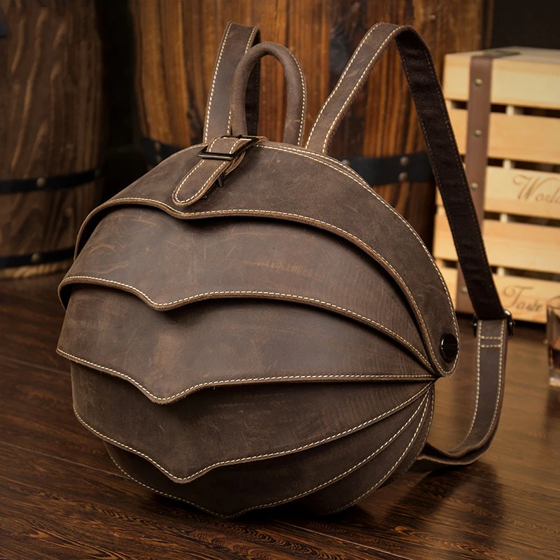 Handmade vintage leather backpack unique design beetles style bagpacks men women unisex fashion backpacks 2024 summer new