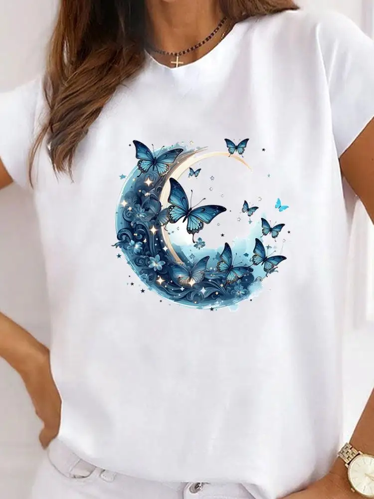 T-shirt manches courtes col rond pour femmes, joli papillon, graphique, populaire, décontracté, vêtements à la mode, imprimé, Y2K
