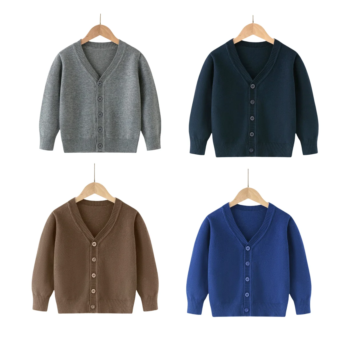 V Neck Boys Knitted Sweaters Kids Clothes Spring Autumn Children Long Sleeve Cotton Cardigan Teen Solid Knitwear Coat 2-12 Years