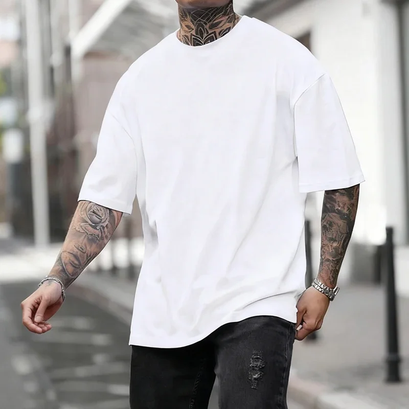 Cotton Hot Sales Mens T-shirt Solid Color Casual Quality Short Sleeve Outdoor Sports Jogging T-shirt Soft Loose Black White Tees