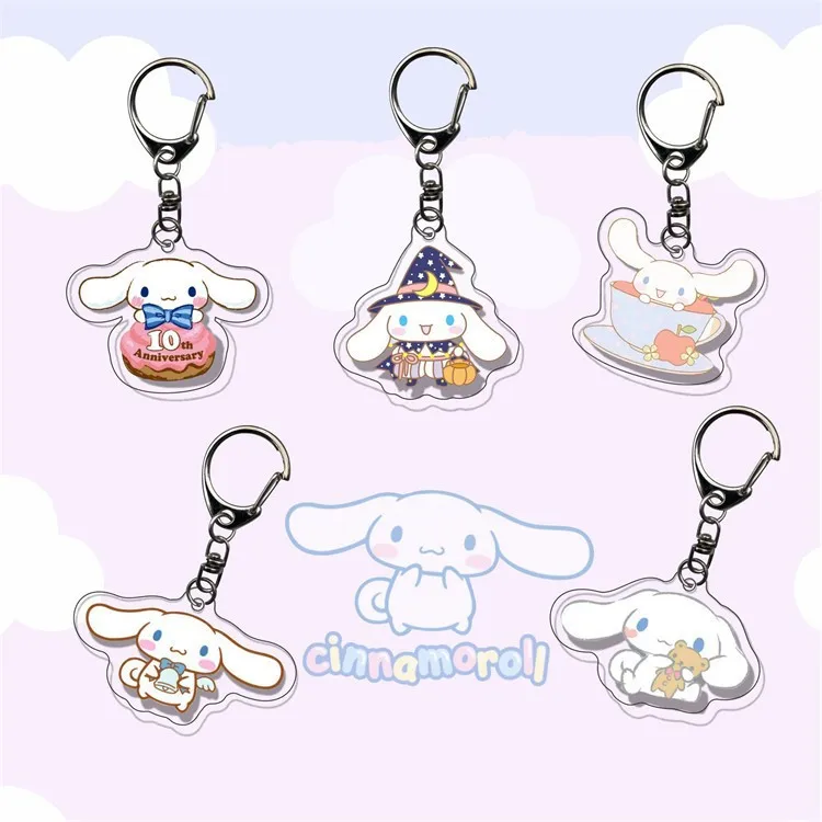

Kuromi Cinnamoroll Expression Anime Acrylic Cute Figure Bag Charms Key Ring Pendant Car Friends Couple Jewelry Gift Keychain
