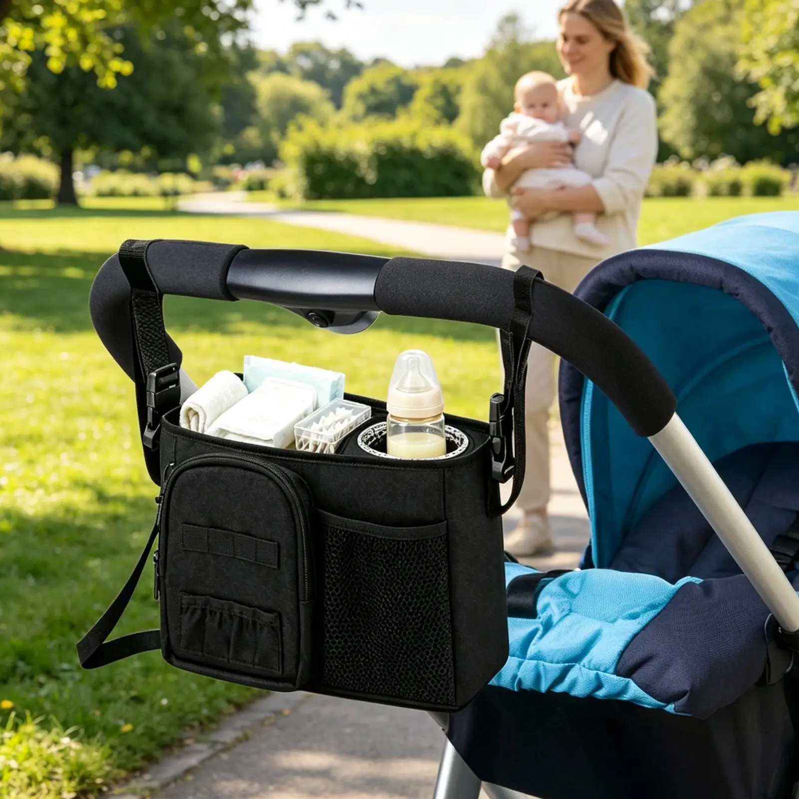 Golf Push Cart Accessories Waterproof Multi Pocket Storage Bag With Cup Holder Adjustable Strap Golf Cart Organizer Multipurpose