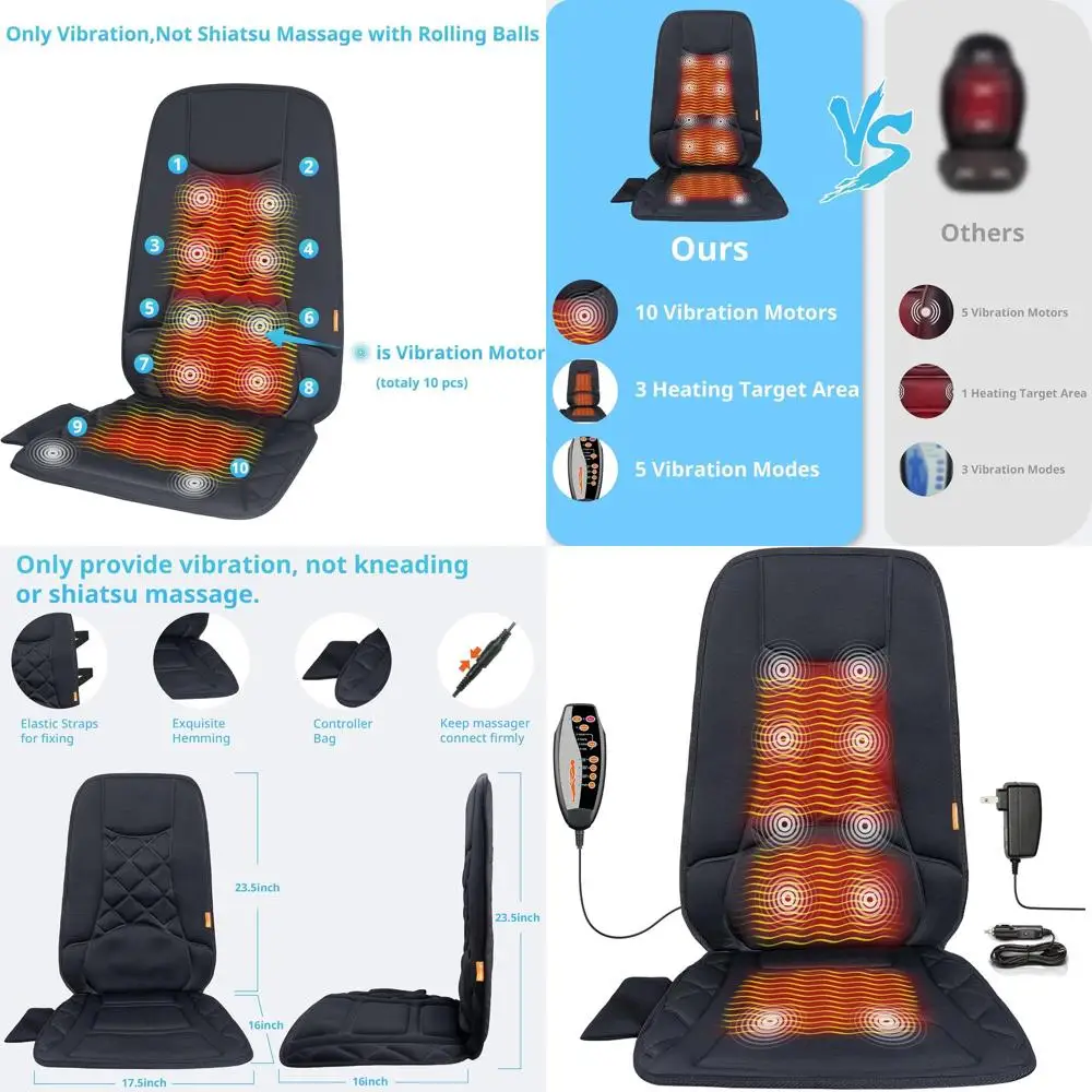 

Heated Massage Seat Cushion with Vibration Motors, Pain Relief Chair Pad for Home and Office Use