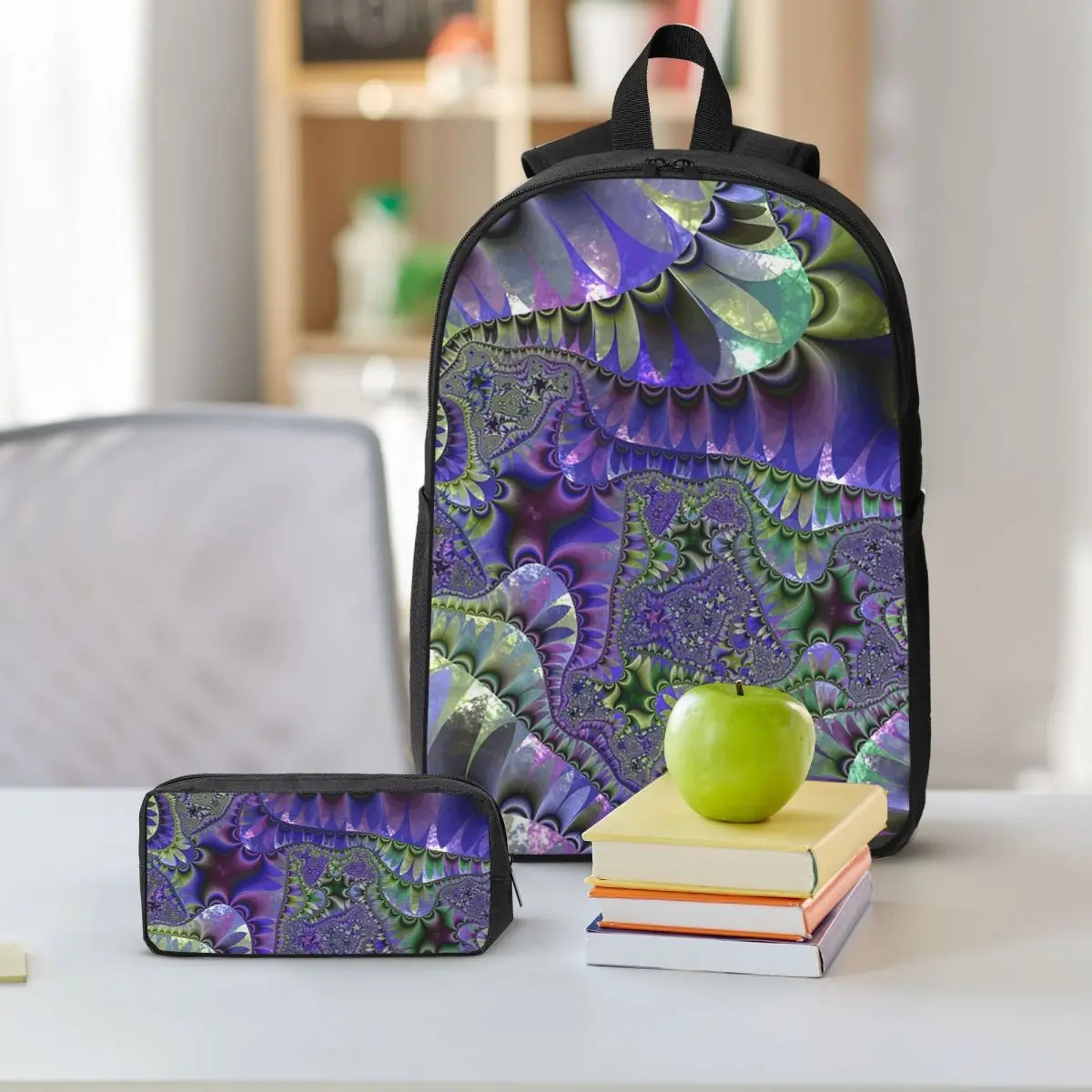 Colorful Groovy Trippy Vibrant Spiral Fractal Backpack BookBag School Bag Shoulder Bags 3ps Insulated Lunch Bag Pencil Case
