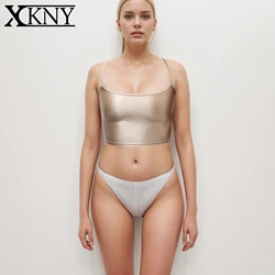 XCKNY Oily silky top elastic versatile color bottomed shirt sleeveless suspender oil glossy vest sports Yoga swimming underwear