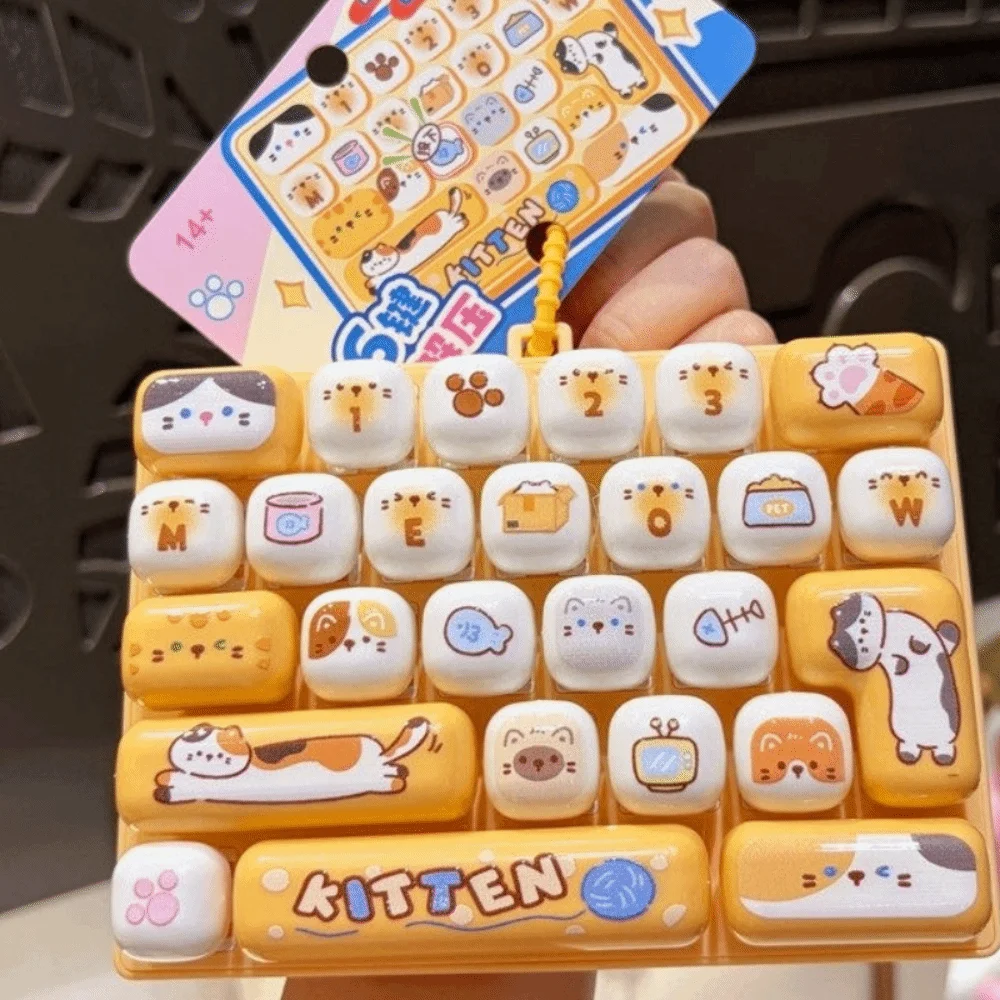 Portable 26 Grids Keyboard Clicker Keychain Cute Creative Stress Relief Keyring Desktop Decoration Cartoon Animal