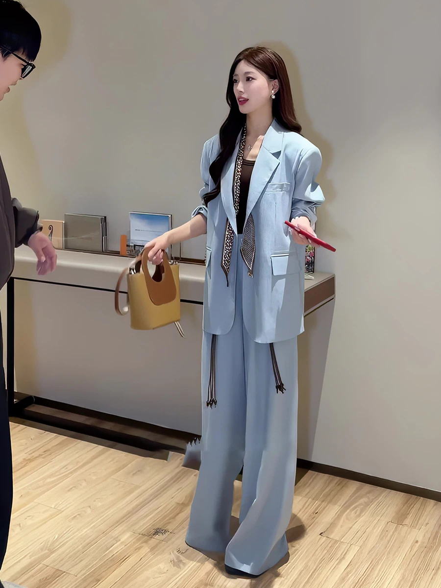 

Spring 2026 Korean Style High Waist Straight Leg Suit Jacket And Pants Set Women's Formal Wear Fashionable Commute Style