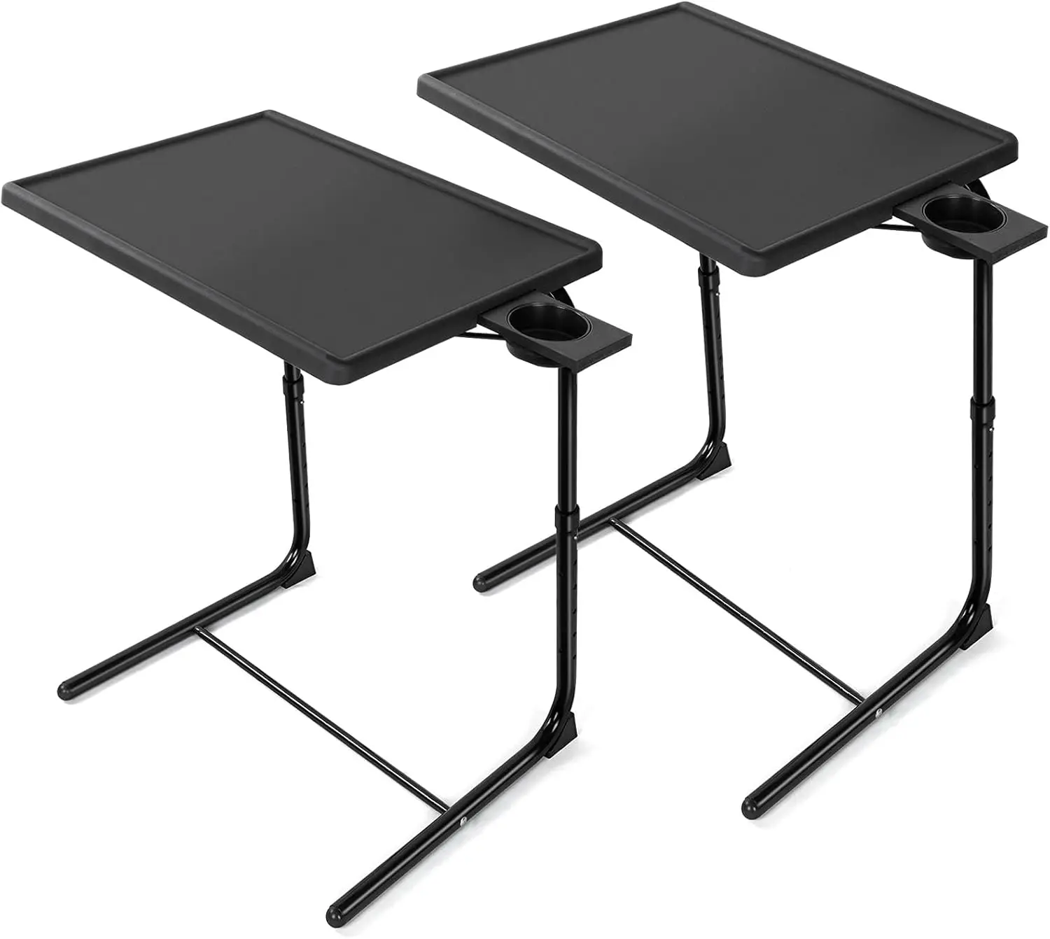 

Adjustable TV Tray Table Set of 2 - 6 Heights & 3 Tilt Angles, Bed/Sofa Tray with Cup Holder