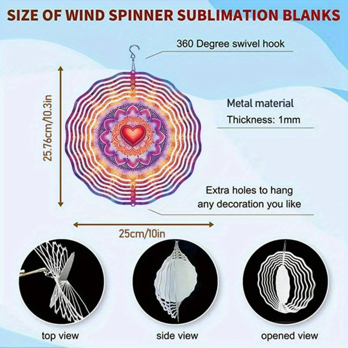 CIFBUY Metal Wind Chime Colorful Mandala 360° Rotatable Hook Easy Install Outdoor Garden Decor Hanging Ornament Art