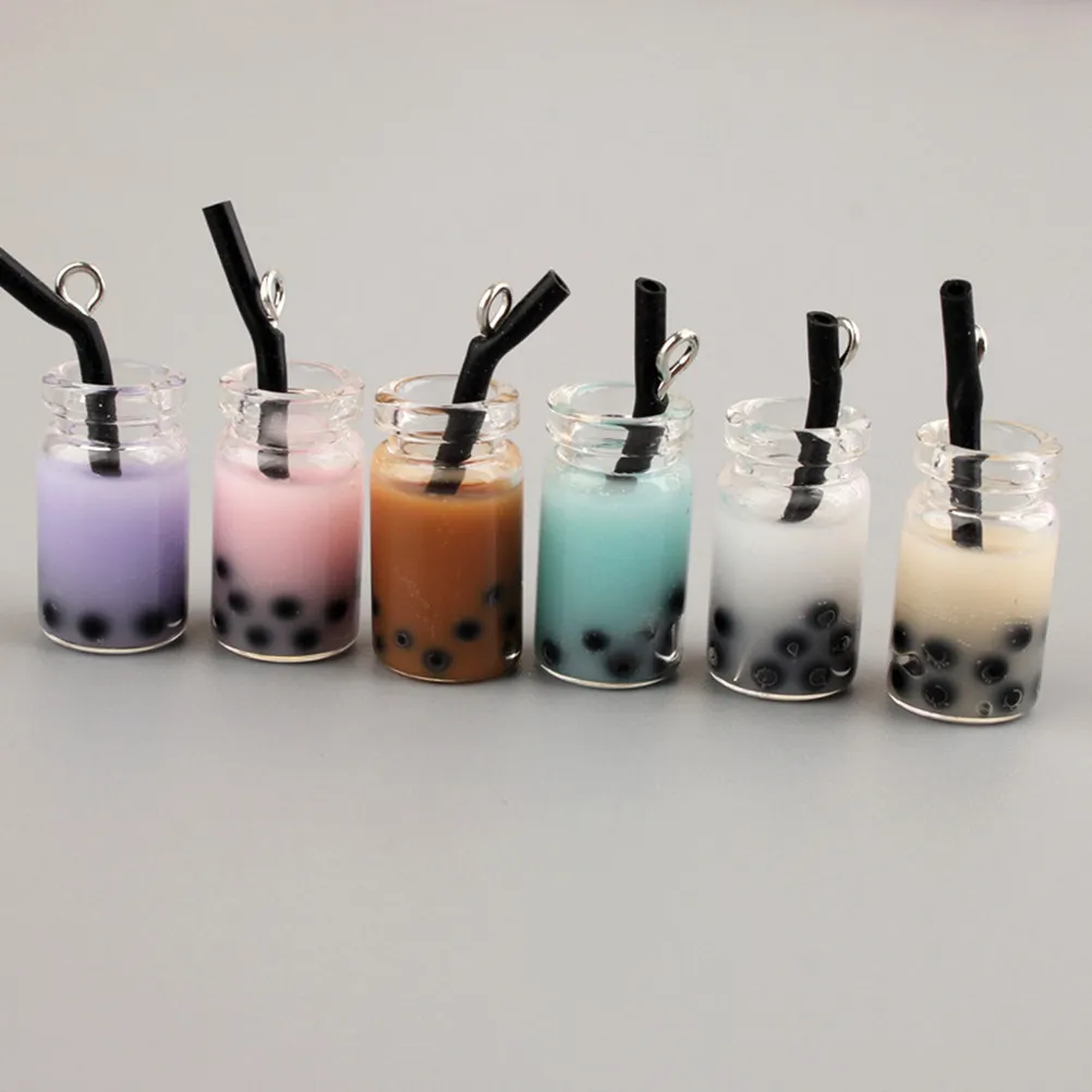

20Pcs Simulation Three-Dimensional Milk Tea Cup Pendant Resin Jewelry Material Random Color Black Straw Creative Earrings Photo
