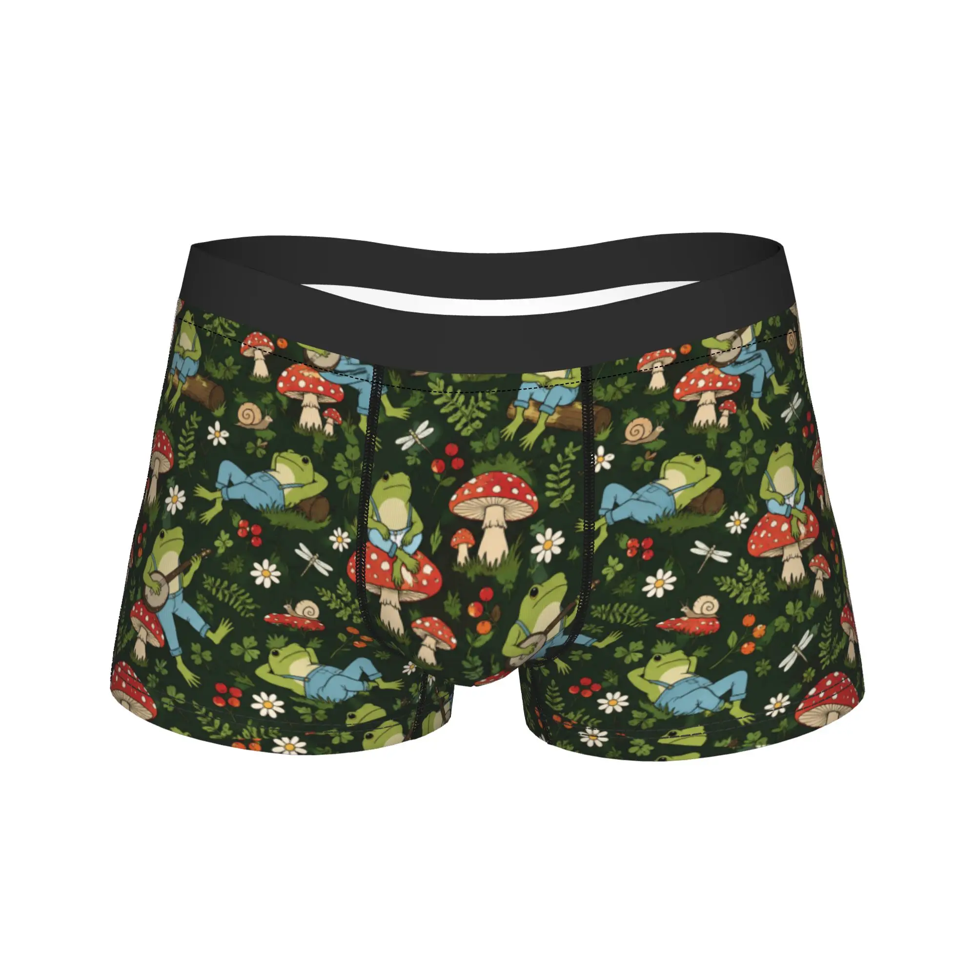 Cute Cottagecore  Frog Playing Banjo on Mushroom Underwear  Men's Panties Boxershorts High Quality Shorts Briefs Plus Size 2XL