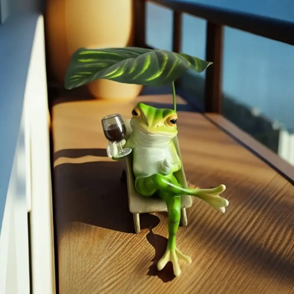 

Garden Decor Resin Vacation Frog Ornament Cartoon with Leaf Garden Frog Statue Waterproof Cute Animal Sculpture Courtyard