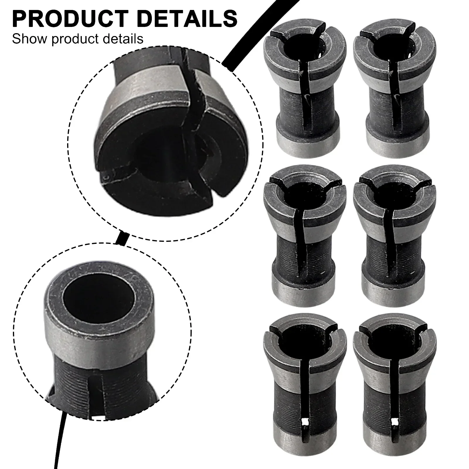 Bit Collet Collet Adapter 6 Pieces Black And Silver Chuck 6/6.35/8mm Hole Diameter 6/8/6.35mm Wood Milling Cutter