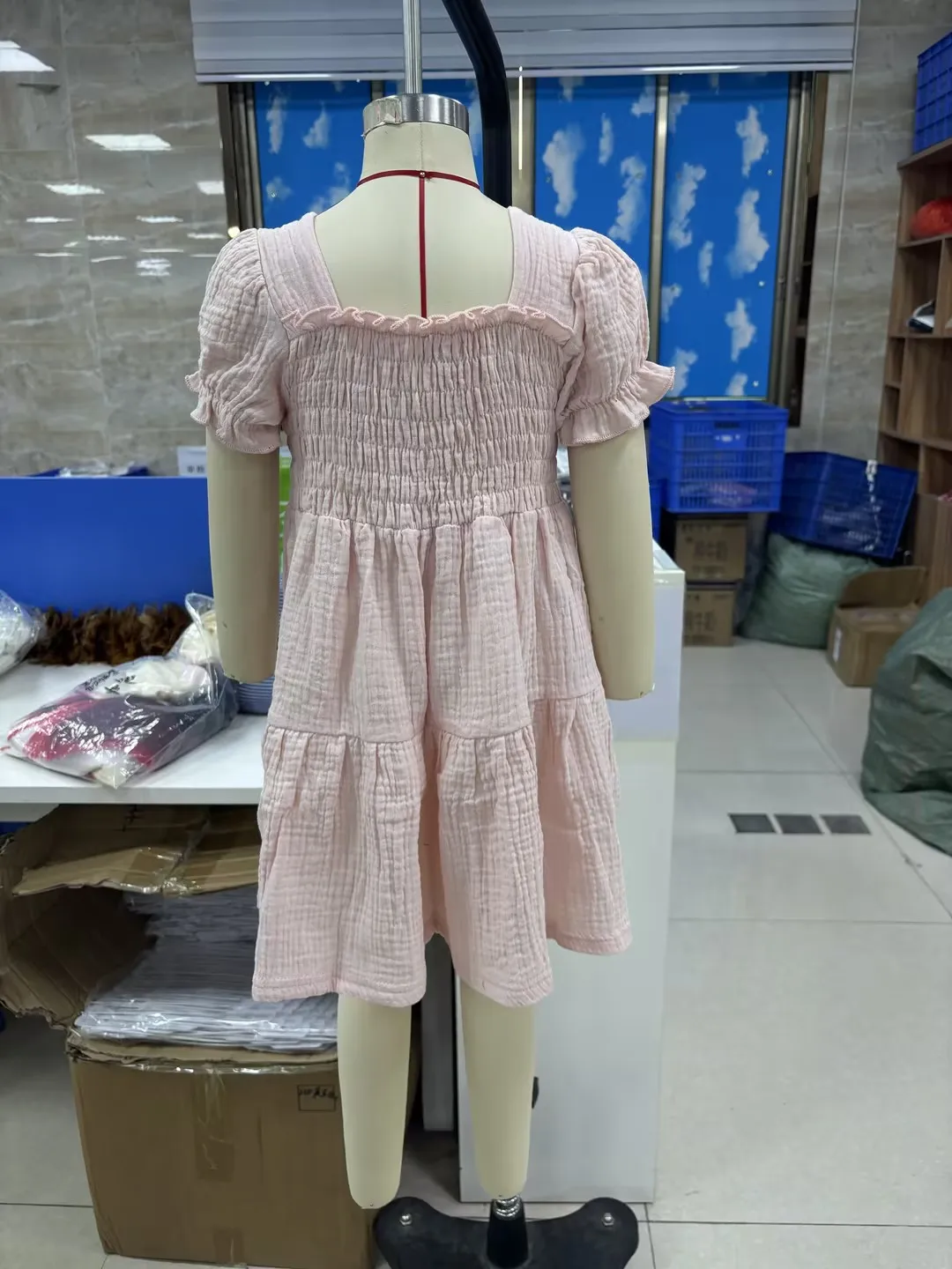 ملابس الأطفال الصغار فستان صيفي للفتيات بأكمام قصيرة منتفخة ورقبة مربعة على شكل حرف A فساتين الأميرة #5