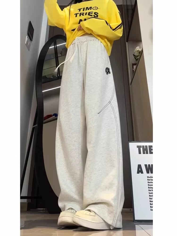 

Повседневные свободные прямые брюки в стиле пэчворк с декоративной строчкой, свободные драпированные длинные брюки в американском стиле High Street Sle